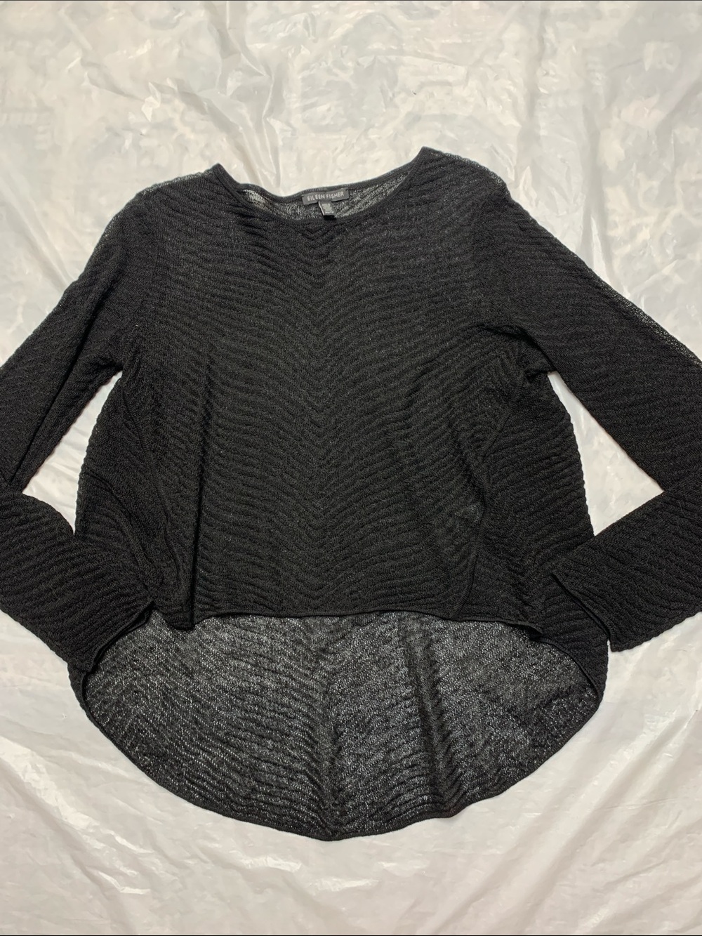 Eileen Fisher Hemp Sheer Black Lagenlook Long Sleeve Top Size XS